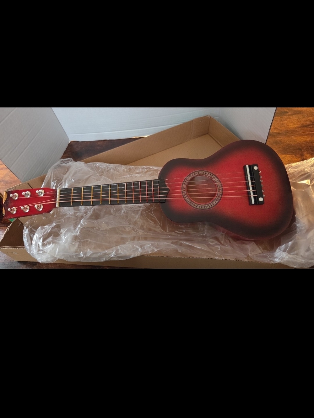 21-inch children's wooden acoustic toy guitar..black/red..